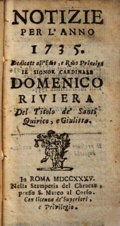 Notizie : per l'anno .... 1735