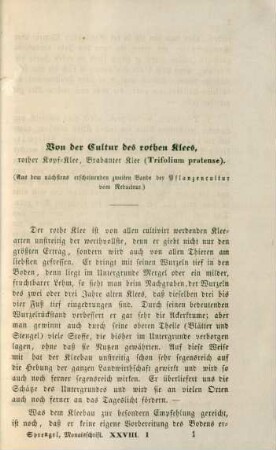 Von der Cultur des rothen Klees, rother Kopf-Klee, Brabanter Klee (Trifolium pratense).