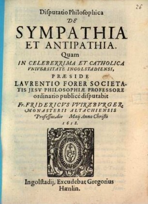 Disputatio Philosophica De Sympathia Et Antipathia