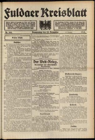 Erste Ausgabe vom Donnerstag, den 23. Dezember 1915.