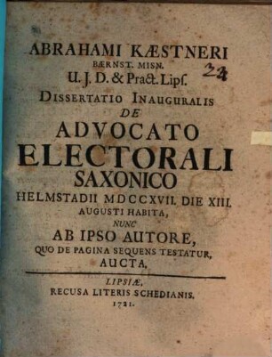 Diss. inaug. de advocato electorali Saxonico