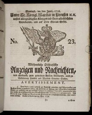 No. 23. Montags, den 7ten Junii, 1756.