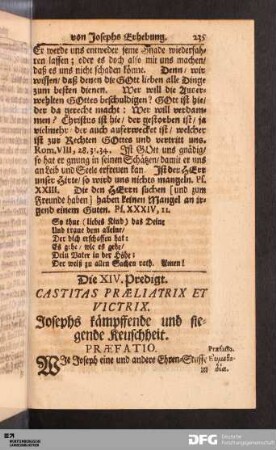 Die XIV. Predigt. Castitas Præliatrix Et Victrix. Josephs kämpffende und siegende Keuschheit