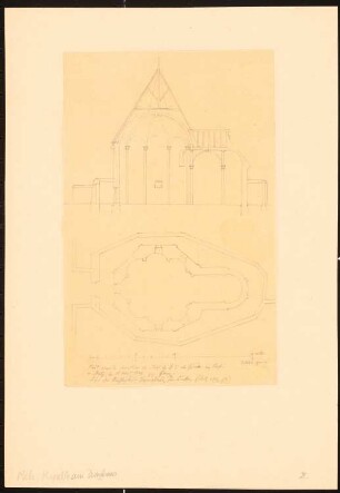 Templerkapelle am Zeughaus (Arsenal), Metz: Grundriss und Schnitt, Maßstabsleiste
