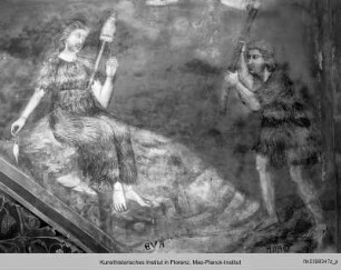 Biblische und hagiographische Szenen, Fabeln, Jagd-, Kampf- und Monatsdarstellungen (v. d. Rest. 1978/79) : Adam und Eva bei der Arbeit
