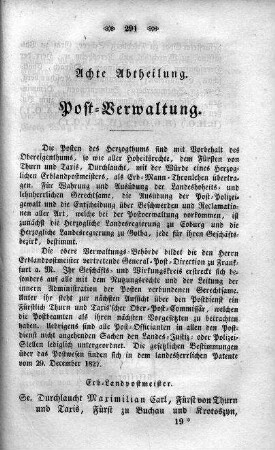 8. Abtheilung : Post-Verwaltung