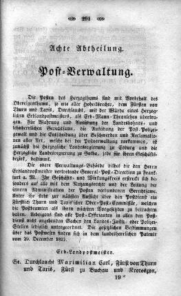 8. Abtheilung : Post-Verwaltung