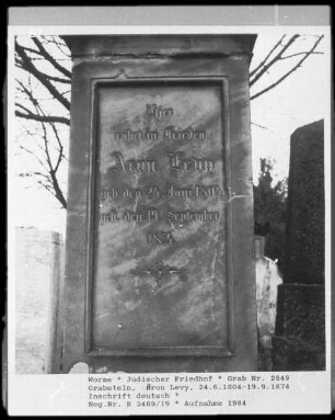 Grabstein von Aron Levy (+ 1874.09.19)