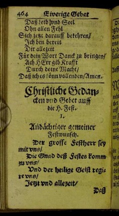 Christliche Gedancken und Gebet auff die H. Fest.