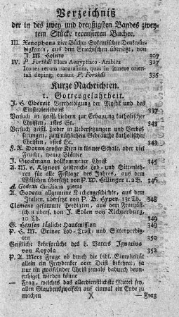 Verzeichniß der in des zwey und dreyßigsten Bandes zweytem Stücke recensirten Bücher.