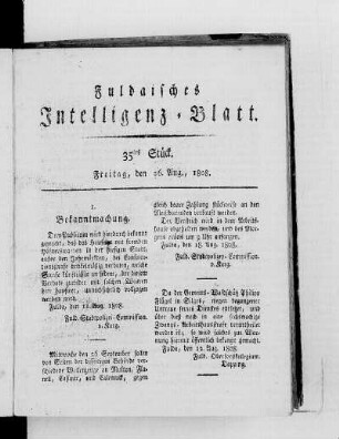 35tes Stück, Ausgabe vom 26. Aug. 1808