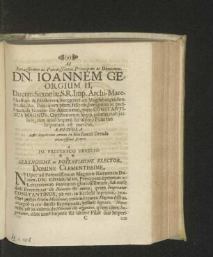 Ad Serenissimum ac Potentissimum Principem ac Dominum, Dn. Ioannem Georgium II