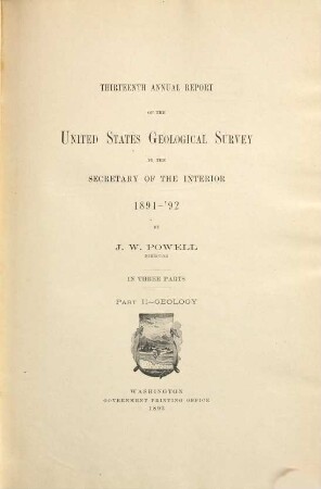 Annual report : fiscal year .... 13, 13. 1891/92, Pt. 2. Geology. - 1893