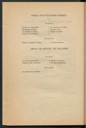 Obras de Guillermo Perrín [y] Miguel de Palacios