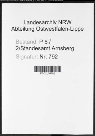 Namensverzeichnis Arnsberg, Todesfälle