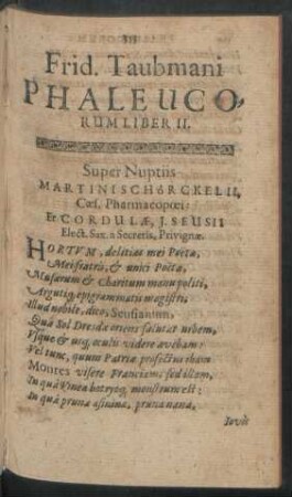 Frid. Taubmani Phaleucorum Liber II.