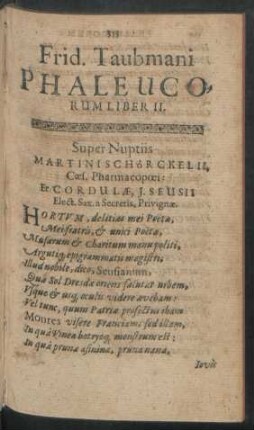 Frid. Taubmani Phaleucorum Liber II.