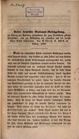Zeitschrift für volksthümliches Recht und nationale Gesetzgebung. 1, 1. 1844