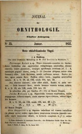 Journal für Ornithologie : Zeitschrift der Deutschen Ornithologen-Gesellschaft. 5. 1857