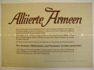 Maueranschlag mit Ankündigung der Alliierten über die Behandlung des besetzten Deutschland; "Aus der Mitteilung über die Berliner Konferenz der Drei Mächte"
