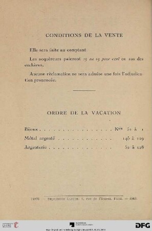 Conditions de la vente
