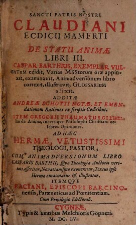 De statu animae libri III