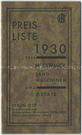 Preisliste für Landmaschinen
