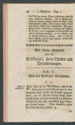 Der dritte Abschnitt von der Erdkugel, [...].