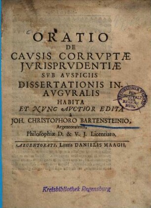 Oratio De Cavsis Corrvptae Jvrisprvdentiae