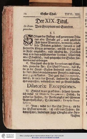 Der XIX. Titul. Von Exception und Einreden