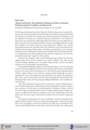 Kaiser und Konsul : die politische Ordnung im frühen römischen Prinzipat zwischen Tradition und Neuerung