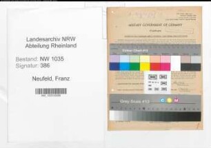 Entnazifizierung Franz Neufeld , geb. 27.03.1912 (Vorarbeiter)