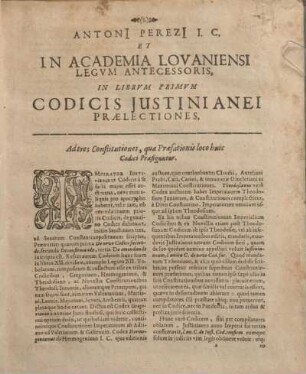 ... In Librvm Primvm Codicis Justinianei Praelectiones.