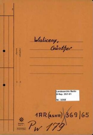 Personenheft Günther Wisliceny (*05.09.1912), SS-Obersturmbannführer