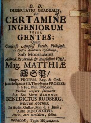 Diss. grad. de certamine ingeniorum inter gentis