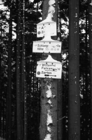 Attental: Verschneiter Wegweiser; Schlangenkapelle