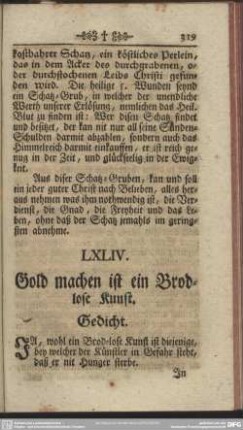LXLIV. Gold machen ist ein Brodlose Kunst. Gedicht