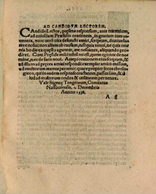 Loci aliquot communes et theologici : in amico quodam responso, ad Praesulis cuiusdam orationem, in gratiam boni ac integri, piae nunc memoriae amici, pro aperienda et tuenda veritate, methodice explicati