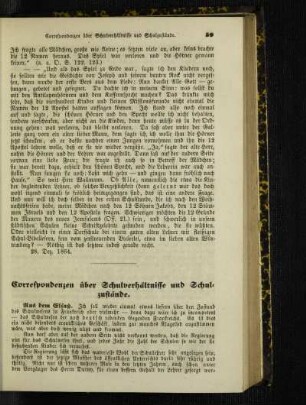 Correspondenzen über Schulverhältnisse und Schulzustände