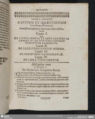 Index Primus Capitum Et Quaestionum Partis Primae & Secundae