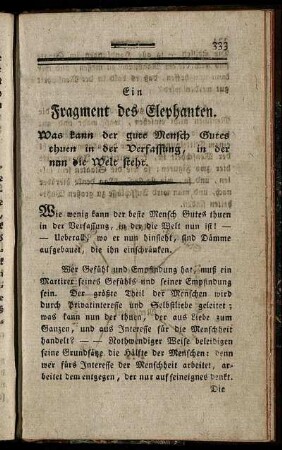 Ein Fragment des Elephanten. - Der letzte Traum des Elephanten.