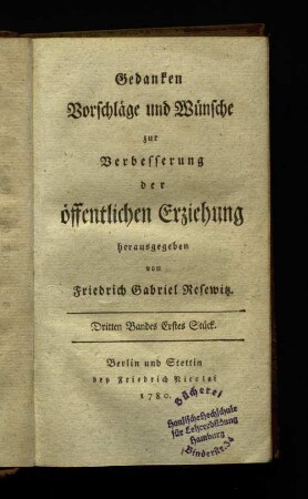 Dritten Bandes Erstes Stück.