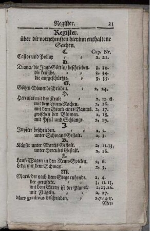 Register über die vornehmsten hierinn enthaltene Sachen