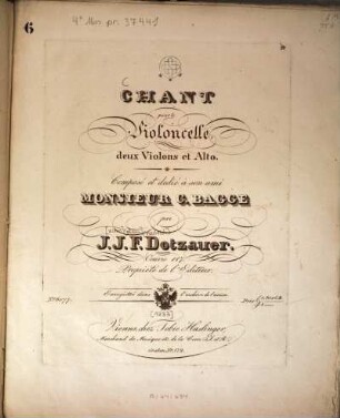 Chant : pour le violoncelle, 2 violons et alto ; oeuv. 117