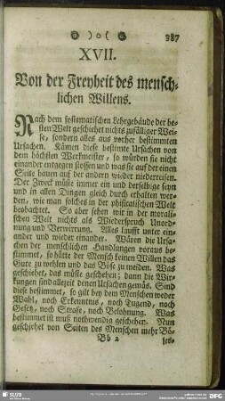XVII. Von der Freyheit des menschlichen Willens