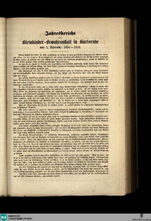 Karlsruher Tagblatt, Jahresbericht der Kleinkinder-Bewahranstalt in Karlsruhe