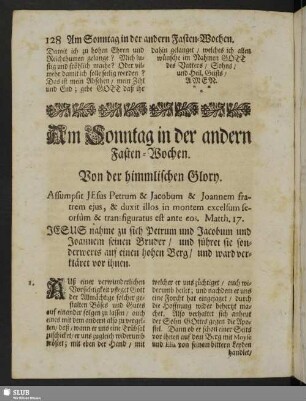 Am Sonntag in der andern Fasten-Wochen. Von der himmlischen Glory