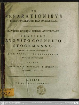 De Separationibus Edicto Praetoris Haud Concessis
