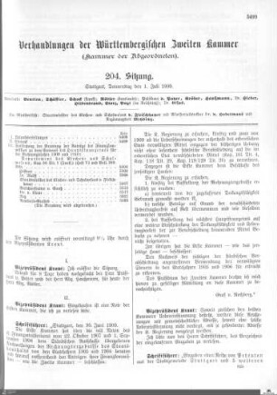 204. Sitzung, Stuttgart, 1.7.1909