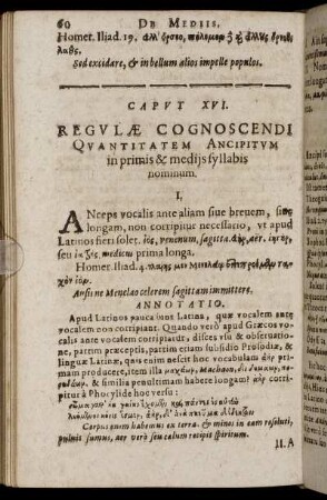 Caput XVI. Regulæ Cognoscendi Quantitatem Ancipitum in primis & medijs syllabis nominum. - Caput XX. De Iota Ante Consonantes.